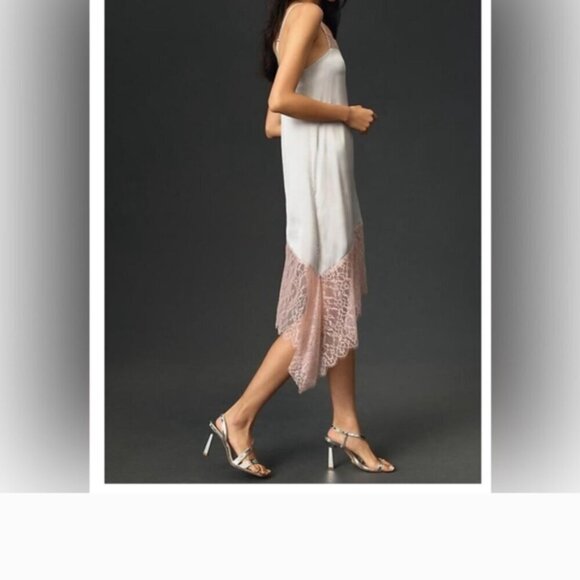 Anthropologie Dresses & Skirts - Anthropologie Lace-Trimmed Asymmetrical Midi Slip Dress Size 14, New
